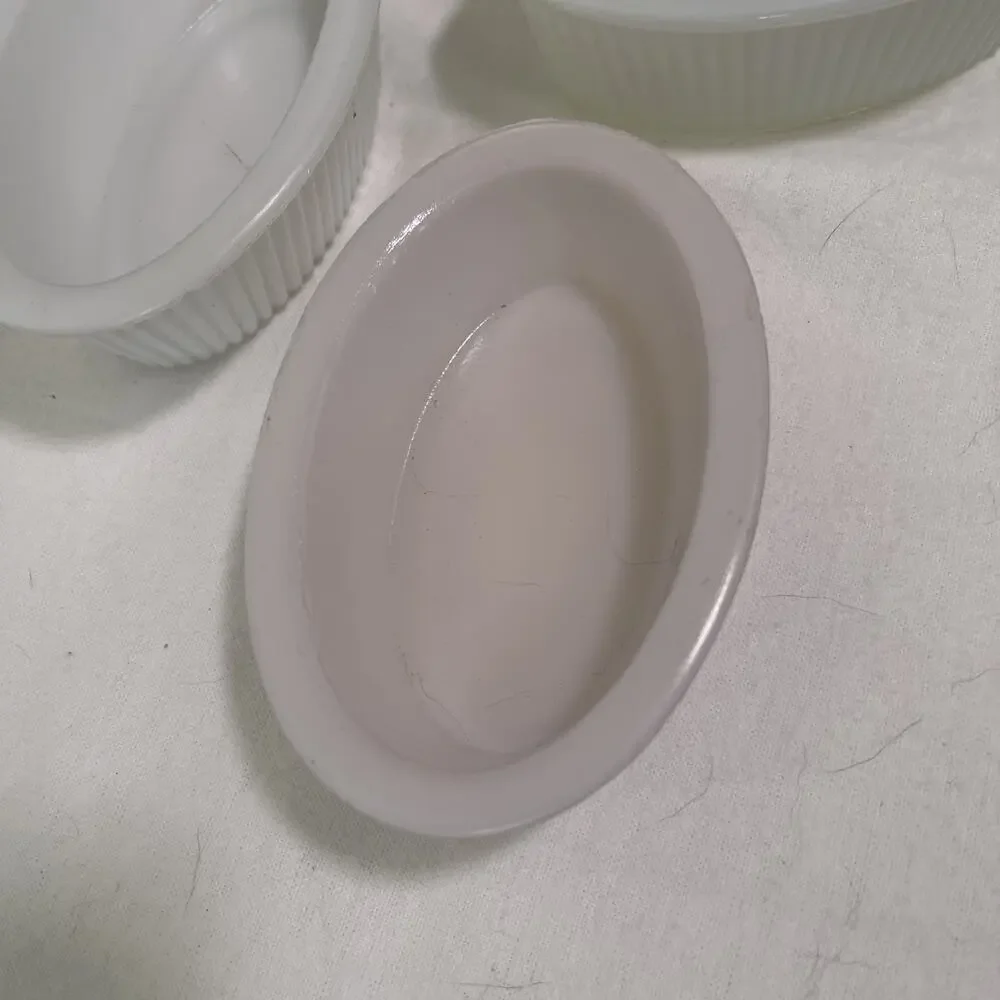 Milk Glass Oval Ramekins X3- Different Sizes and Shades.